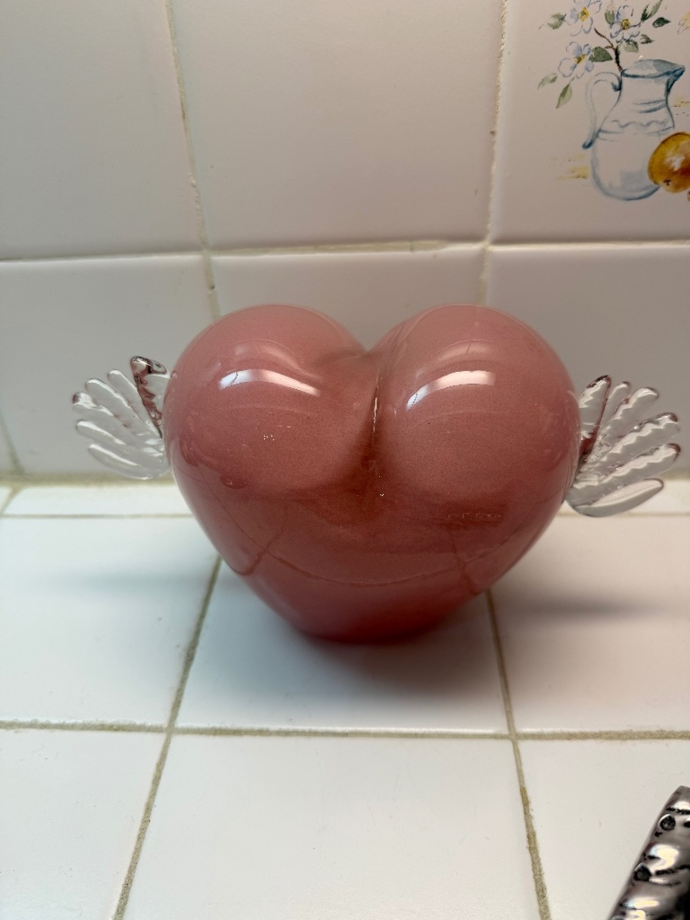 Angel Winged Glass Pink Heart Murano Style Paperweight BEAUTIFUL